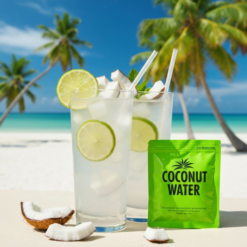 Drinks com gelo de coco na praia