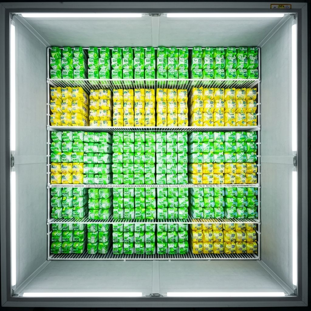 Freezer com produtos Dicoco organizados